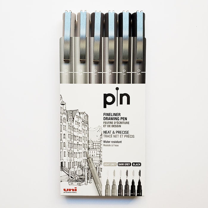 Uni Pin Fine Line Pens 6 Set, Black 